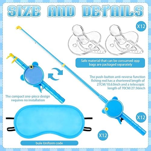 Tasdurian 12 Set Baby Shower Games Fishing The Pacifier Blindfolds Feeding Games Funny Baby Shower Gender Reveal Party Game Bridal Showers Gifts for Women Men Guest Cosplay Wedding Parties (Blue) thumbnail 3