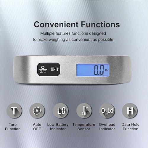 travel inspira Luggage Scale, Portable Digital Hanging Baggage Scale for Travel, Suitcase Weight Scale with Rubber Paint, 110 Pounds, Battery Included thumbnail 2