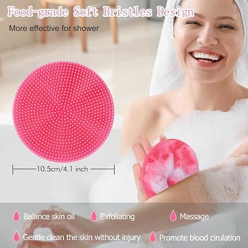 INNERNEED Food-Grade Soft Silicone Body Scrubber Shower Brush Handheld Cleansing Skin Brush, Gentle Exfoliating and Lather Well (Pink) thumbnail 3