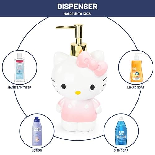 Jay Franco Hello Kitty Organizer Set - 4 Piece Pink Accessories Includes Resin Tumbler, Soap Dispenser, Soap Dish and Toothbrush Holder - Bathroom Décor thumbnail 3