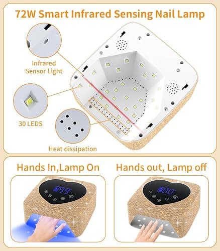 UV Light for Nails, 72W Cordless UV Nail Lamp for Gel Nails, Rechargeable Gold Diamond LED Dryer with 5 Timer Setting,Touch Control & Auto Sensor, Fast Light Curing Lamp for Salon & Home thumbnail 2