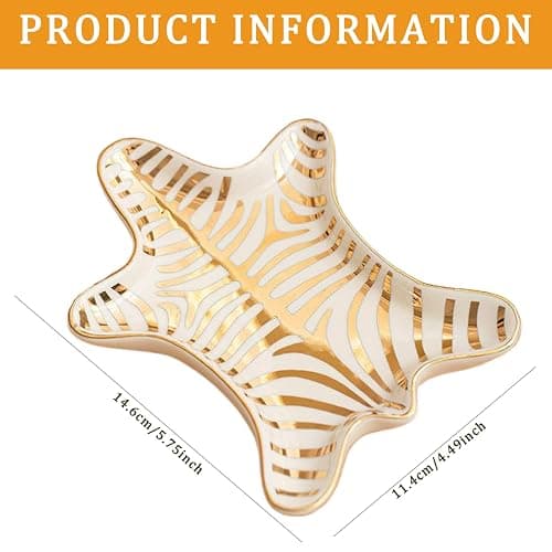 Jewelry Tray Ceramic Tiger Skin Jewelry Dish 5.8x4.5x0.7in Gold Striped Trinket Tray Decorative Jewelry Holder for Necklace Ring Earring & More Trinket Tray Trinket Dish Ring Dish Jewelry Dish thumbnail 3