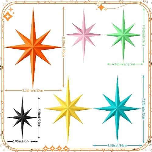 Blulu 12 Pcs Mid Century Modern Decoration Mcm Retro 3D Starburst Art Wall Sculpture, Plastic 8 Pointed Atomic Star Vintage Celestial Whimsigoth Accent for Home Office Room Decor(Retro) thumbnail 3