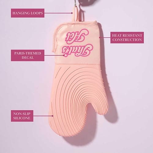 Paris Hilton Oven Mitt Set with Iconic That's HOT Design, Heat Resistant Pot Holders Featuring Non-Slip Textured Silicone Grips, 2-Piece Set, Pink thumbnail 6