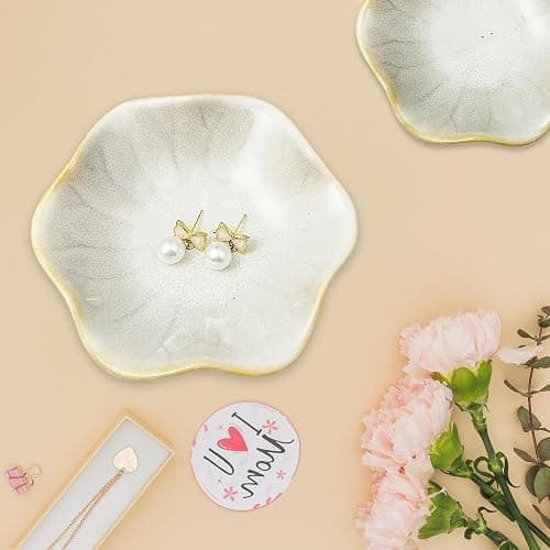 Bliceon Ceramic Trinket Dish and Ring Holder - Decorative Jewelry Tray for Rings, Keys and Small Items - Gift for Women, Mothers, Weddings, Bridal Showers and Birthdays - White thumbnail 6