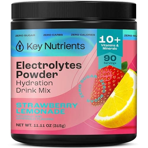 KEY NUTRIENTS Electrolytes Powder No Sugar - Juicy Strawberry Lemonade Electrolyte Powder - Hydration Powder - No Calories, Gluten Free Keto Electrolytes Powder - 90 Servings - Made in USA - Image 1