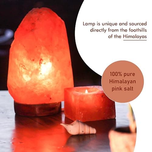 ASPIRE UK 100% Real 2-3KG Himalayan Crystal Rock Salt Lamp - Direct from Foothills of The Himalayas - Wooden Base Calming Atmosphere Night Lamp - Handcrafted Design thumbnail 2