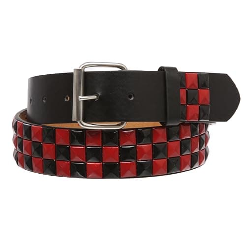 Snap On Punk Rock Star Pyramid Studded Checker Board Leather Belt thumbnail 2