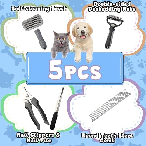 Dog Brush for Shedding,5 Pack Dog Grooming Kit,Dematting Comb,Dog Nail Clippers,Shedding Large Dog Brushes,Cat Brushes for Long Haired Cats,Cat comb,Dog Nail Trimmer thumbnail 2