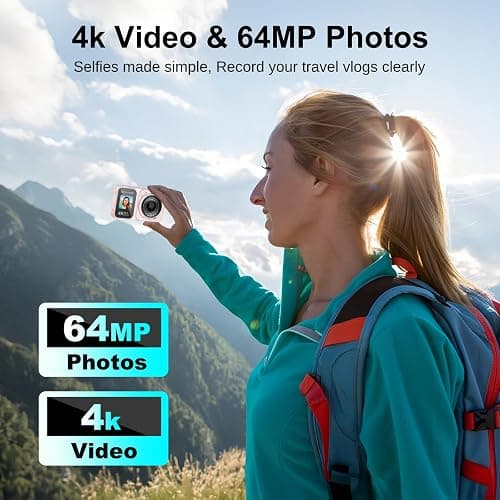 QUOLODOO Digital Camera, 4K 64MP Dual Screens Camera, 18X Zoom, Point and Shoot Digital Camera with 64GB TF Card & 2 Batteries, Portable Rechargeable Small Camera for Kids Teens Adult (Pink) thumbnail 2
