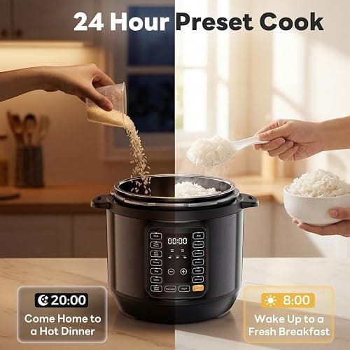 DUMOS Electric Pressure Cooker 16-in-1, 8QT Programmable Multi Cooker with 12 One-Touch Presets, Soup Steam Yogurt and More, Ceramic Inner Pot Delay Start & Keep Warm, Includes Recipe Guide, Black thumbnail 7