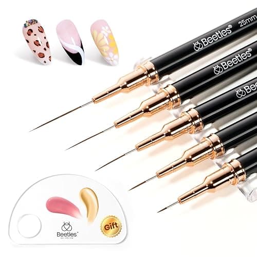 Beetles Liner Brushes for Nails 5pcs, Metallic Nail Art Brushes Black | Nail Liner Brushes Sizes 5/9/15/20/25mm with Palette Holder, Nail Art Pens with Cap, Painting Lines Details Nails Art Tools thumbnail 8