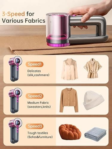 DRFLASH 2-in-1 Fabric Shaver Rechargeable - 3 Speeds Lint Remover with Digital LED Display & Type-C Fast Charging Port, Electric Sweater Defuzzer for Clothes, Furniture, Couch, Blanket thumbnail 4