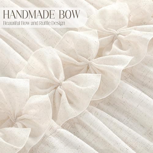 XOGUIBO Ruffle Shower Curtain with Bow Vintage Farmhouse Linen Shower Curtain for Bathroom, Cream, 72" W x 72" H thumbnail 2