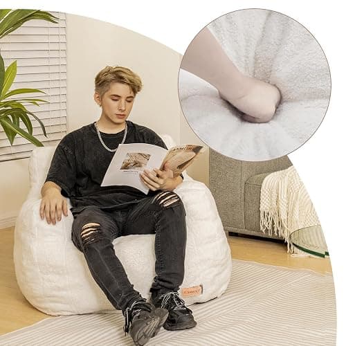Cvortll Bean Bag Chair with Filler, Bean Bag Sofa with Tufted Soft Stuffed Filling, Fluffy and Lazy Sofa, Comfy Cozy BeanBag Chairs with Memory Foam for Dorm, Apartment, Living Room (White) thumbnail 8
