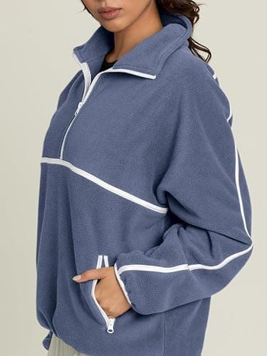 LASLULU Womens Half Zip Pullover Sweatshirt Sherpa Fleece Jacket Oversized Sweatshirts Warm Fuzzy Sweaters Pockets thumbnail 2