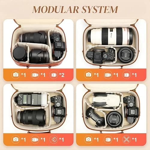 Divvia Camera Sling Bag, Waterproof PU Leather Crossbody Camere Bag for Photographers, Small Shockproof Case with Removable Dividers for DSLR/SLR/Mirrorless, 4L Brown thumbnail 7