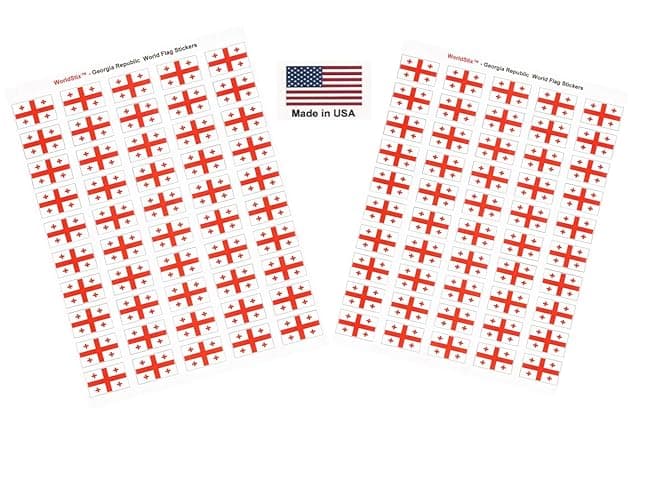 100 Georgia Republic Flag Stickers, Two Sheets of 50, 1.5" x 1" Made in America Self Adhesive Country Flag Scrapbook Stickers, Two Sheets of 50, 100 Sticker Decal Flags - Georgia Republic