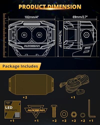 Auxbeam V-MAX Series LED Light Pod, 270° Side Shooter LED Offroad Lights with Amber DRL, 4 Inch Auxiliary Ditch Light for Truck ATV Jeep Ford thumbnail 6