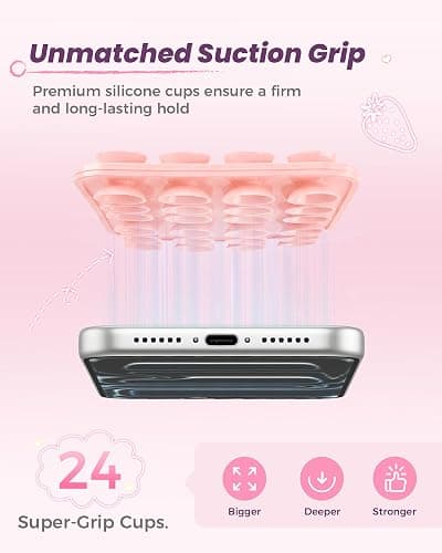 Suction Grip for Phone Case, Double Sided Silicone Suction Phone Mount, Non-Slip Strong Sticky Holder, Hands-Free for Selfie & Video (Pink&Clear) thumbnail 3