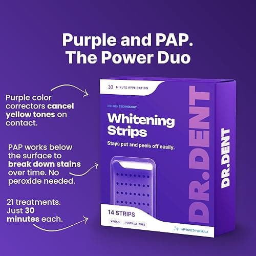 DRDENT Purple Teeth Whitening Strips 21 Treatments - Safe for Enamel - Non Sensitive Teeth Whitening - Whitening Without Any Harm - Pack of 42 Strips thumbnail 6