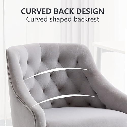 MOJAY Velvet Office Swivel Vanity Chair, Fabric Desk Pretty Fancy Gold Office Chair for Girls, 360°Swivel Height Adjustable Reception Chair (Grey) - Grey thumbnail 8