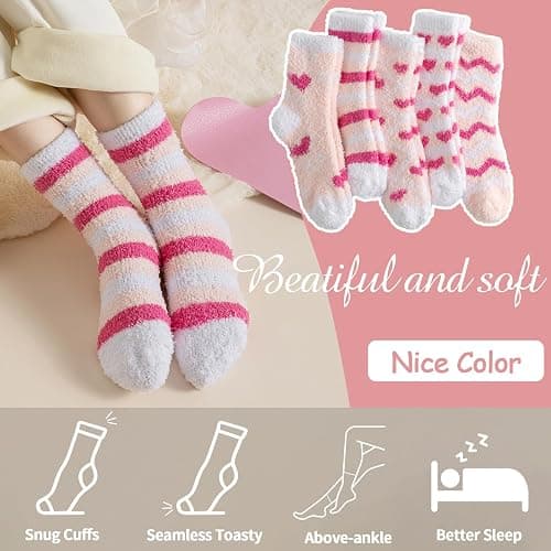 Tavaleu Fuzzy Socks for Women, Fluffy Socks Women, Winter Cozy Sock, Warm Slipper Home Sleeping Sock for Womens thumbnail 3