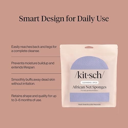 Kitsch African Net Sponge – Exfoliating Body Scrubber for Cleansing & Gentle Daily Exfoliation – Stretchable Bath Sponge for Hard-to-Reach Areas, Long-Lasting Shower Essential - Ocean Blue, 3 Pcs thumbnail 3