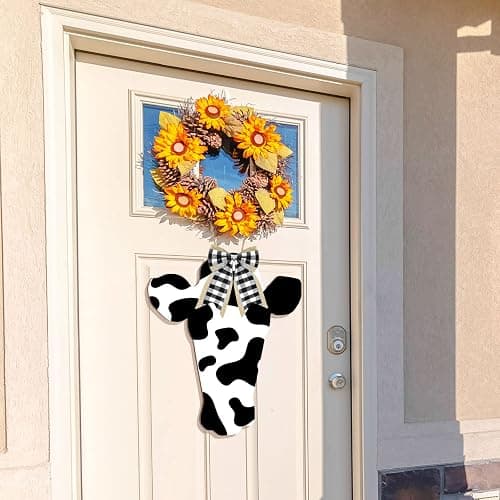 Weysat Cow Head Wood Cutout Door Hanger Unfinished Wood Cow Head Pieces Country Farm Blank Slice with Ribbon and Twine for DIY Crafts Door Hanger 12 Inch(4 Pieces) thumbnail 2