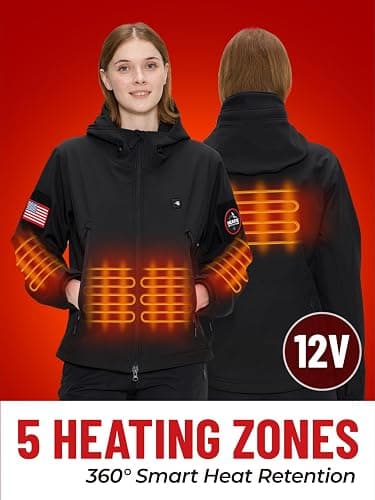 Heated Jacket for women with 12V Battery Pack - 5 Heat Zones Soft shell Electric Heated Coat for Outdoor Hiking & Recreation thumbnail 2