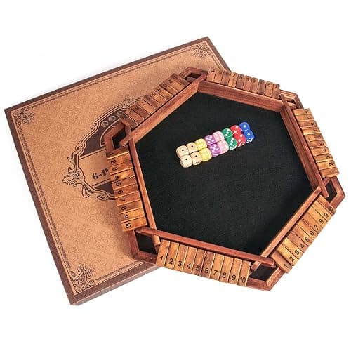 AMEROUS Upgraded 1-6 Players Shut The Box Dice Game, Wooden Board Table Math Game with 16 Dice for Kids Adults, Family Classroom Home Party or Pub thumbnail 7