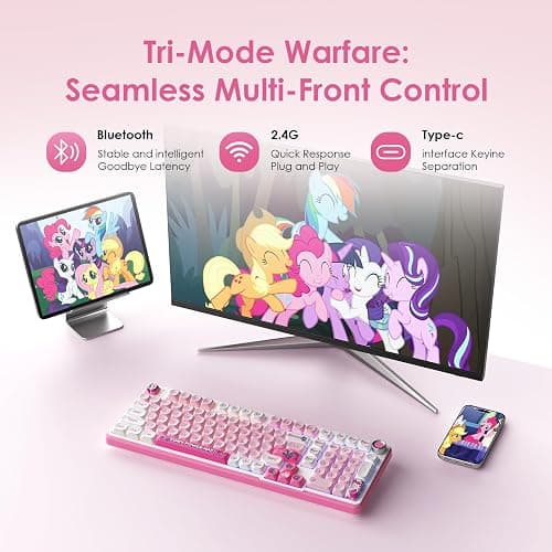 My Little Pony Wireless Mechanical Keyboard - 101 Keys RGB Gaming Keyboard with Custom Linear Switches, Hot-Swap & Knob Control, Triple Connection (BT5.0/USB-C/2.4GHz), Ergonomic for Work & Gaming thumbnail 5