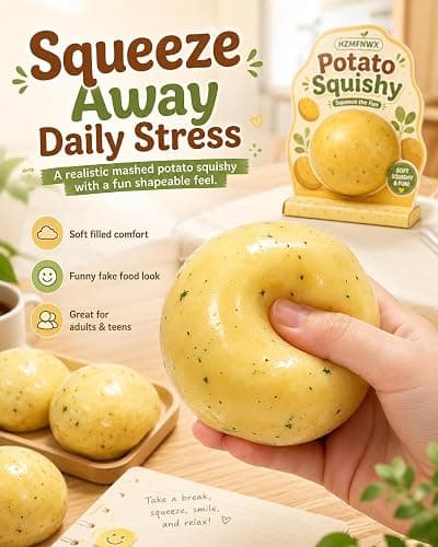 Potato Squishy Handmade Fidget, Realistic Fake Food Stress Ball, Mashed Potato Skin Soft Filled Squeeze, Toy Squeeze Shapeable for Anxiety Relief, Squishy Handmade Fidget(2in/5cm) thumbnail 2