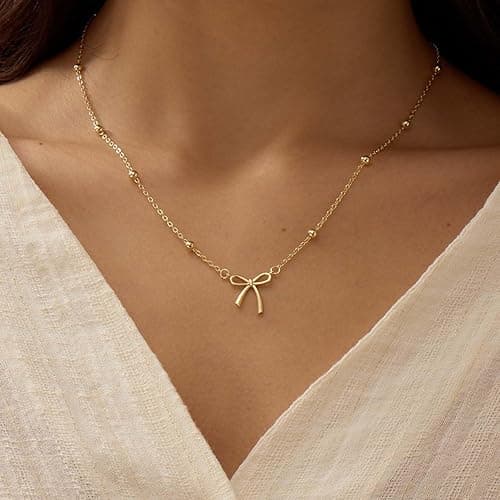 Thaivor Gold Necklace for Women Dainty Bow Necklace 14K Gold Plated Cute Choker Necklace Small Bow Pendant Charm Necklaces Teen Gift Trendy Stuff Personalized Jewelry Gifts thumbnail 7