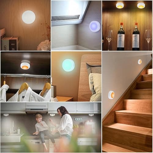 Yiliaw 6 Pack LED Puck Lights Remote Control 16 Color Changeable Under Cabinet Lights, Battery Operated Lights Night Light with Dimmer & Timmer for Closet Bedroom Kitchen, White thumbnail 4