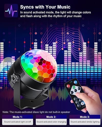 Luditek 2-Pack Sound Activated Party Lights with Remote Control, Disco Ball Light, DJ Strobe Lamp for Home Room Dance Party Supplies White Elephant Gifts Birthday Christmas Halloween Party Decorations thumbnail 3