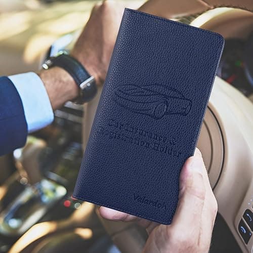 Valardoh Premium Car Registration and Insurance Card Holder, Car Document Holder for Cards, Driver License & other Essential Documents (Deep Blue) thumbnail 2