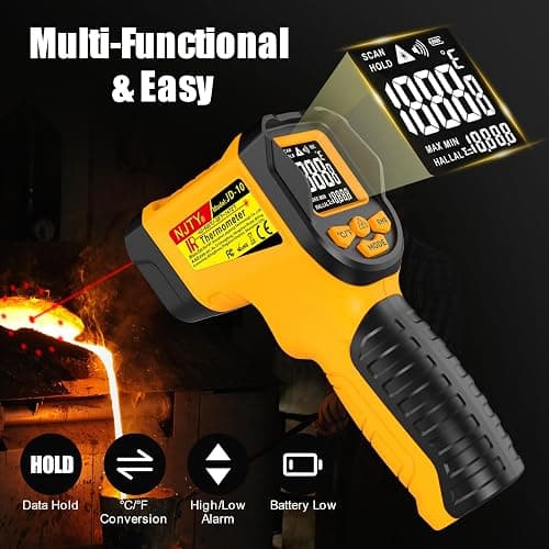 NJTY Infrared Thermometer Gun, -58℉ to 1472℉, High Precision, Non-Contact Laser Temperature Sensor with Backlit LCD, for Cooking, BBQ, Automotive, Industrial Use thumbnail 2