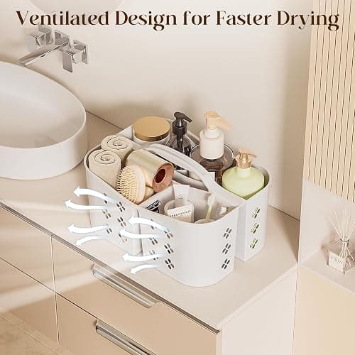 Portable Shower Caddy with Handle, Large Capacity Shower Basket Organizer, Quick-Drain Bathroom Storage Tote, Durable Plastic Shower Organizer for College Dorm, Beach, Gym, Travel Essentials, White thumbnail 5