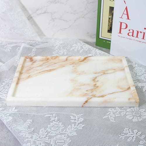 100% Natural Marble Serving Tray Luxury Marble Storage Tray for Home Decor Stone Tray for Bathroom/Kitchen/Vanity/Dresser,Plate Holder for Tissues, Candles, Towel thumbnail 7