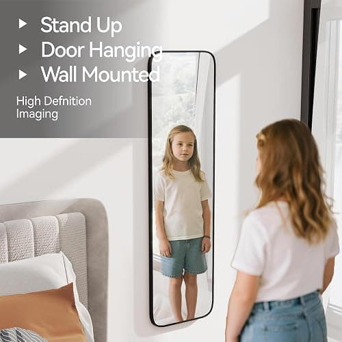 SCWF-GZ 47x14 Mirror Rectangle Full Body Length Door Hanging Wall Mounted Metal Aluminum Alloy Frame Dressing Make-up Mirrors for Entryway Bedroom Bathroom Living Room 47 14 inch Black thumbnail 9