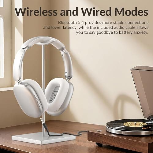 Wentronic Y02 Active Noise Cancelling Headphones,60H Battery,5 EQ Music Modes,Hi-Res Audio,Deep Bass,Foldable Wireless Over Ear Bluetooth 5.4 Headset,Breathable Leather Earpads (Silver) thumbnail 7