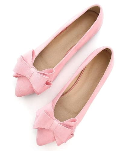 SAILING LU Womens Bowknot Ballet Flats Pointy Toe Casual Flat Shoes Suede Dressy Wear to Work Slip-Ons Moccasins - Image 1