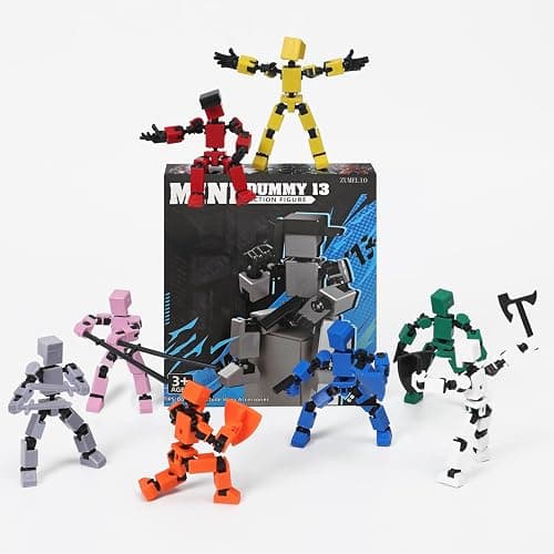 4PCS Mini Titan T-13 Action Figures Set, Assembly Completed Luck Dummy Robot 13 Action Figure Toys for Boys Stick Figures with Multi Joints Movable Fidget Gifts for Kids(White+Gray+Yellow+Pink) thumbnail 6