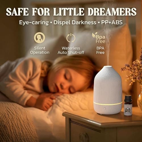Essential Oil Diffuser, 100ml Aromatherapy Diffuser, Mini Ultrasonic Diffuser for Essential Oil, Home, Office, Cool Mist Humidifier with 7 Led Light, Auto Shut-Off, White thumbnail 5