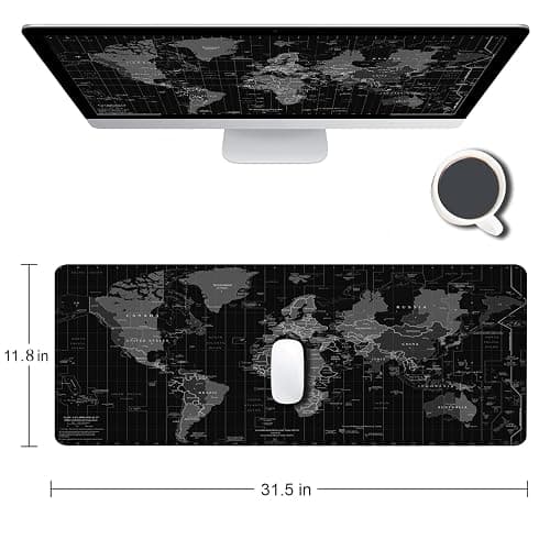 SANWUMIAN Large Gaming Mouse Pad with Stitched Edges, Desk Mat Extended Keyboard Pad, Non-Slip Rubber Base Desk Pad for Laptop, Office, Home, 31.5X11.8 inch Black World Map thumbnail 2