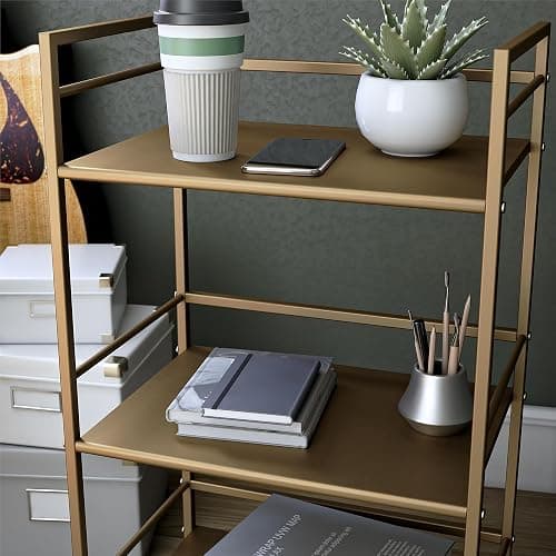 Novogratz Helix Small Bar Cart for the Home, 3 Tier Rolling Cart With Wheels, Kitchen Cart with Storage for Beverages and Wine, Gold thumbnail 6