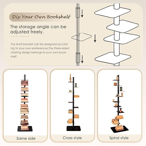 HYHTMER 9-Tier Metal Spine Bookshelf - Vertical Tower for Booksfor Small Spaces, Multipurpose Corner Bookshelf, Tall & Narrow Ladder Bookcase, Ideal Book Display for Home or Office (Orange Color) thumbnail 7