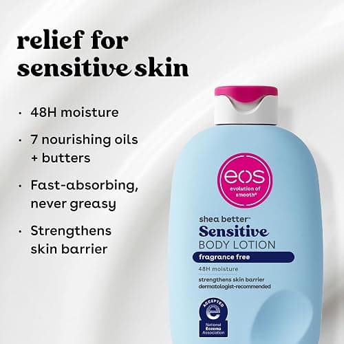 eos Shea Better Sensitive Skin Body Lotion - Fragrance-Free, 48-Hour Moisture Eczema Cream & Dry Skin Relief, Vegan, 16 fl oz (Packaging may vary) thumbnail 4