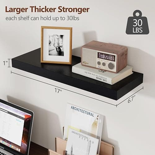 fuqing Floating Shelves for Wall - Black Wood Wall Shelves Set of 3 - Modern Style Wooden Shelves for Room Decor & Storage thumbnail 3